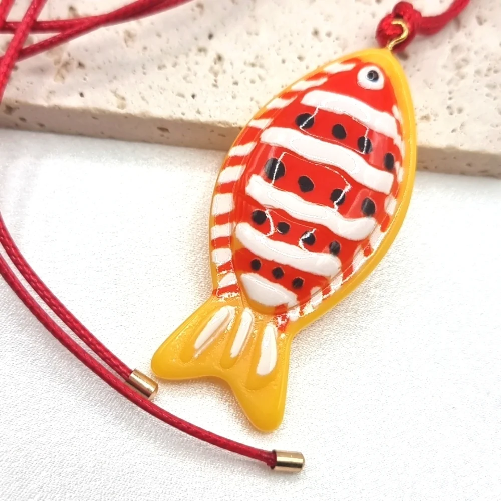 New! ZARA Fish Cord Necklace | Red & Orange Resin Pendant | NWOT